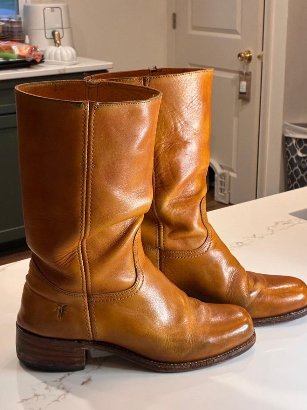 Vintage '70s Frye Campus Boots Mens 10.5 M Sunrise Orange Square Toe Western USA